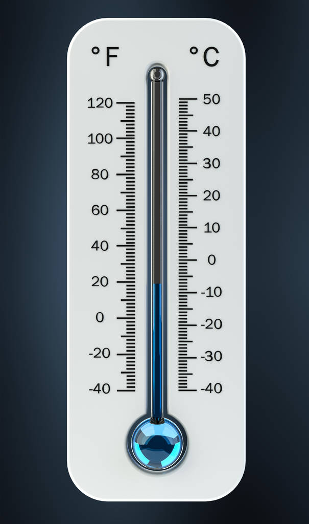 3D render koud witte thermometer die lage temperatuur aangeeft - Foto, afbeelding