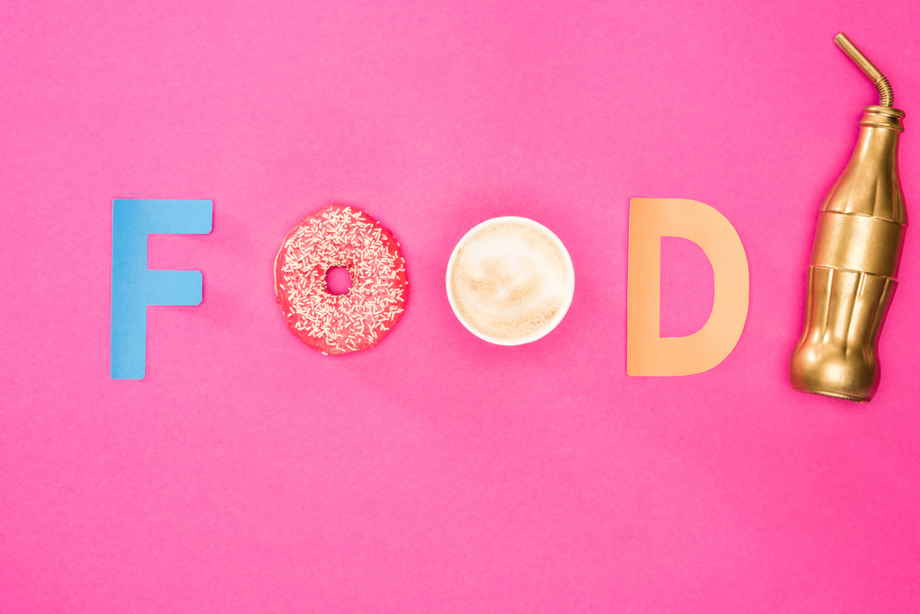 Продовольственный знак с пончиками и чашкой кофе
  - Фото, изображение