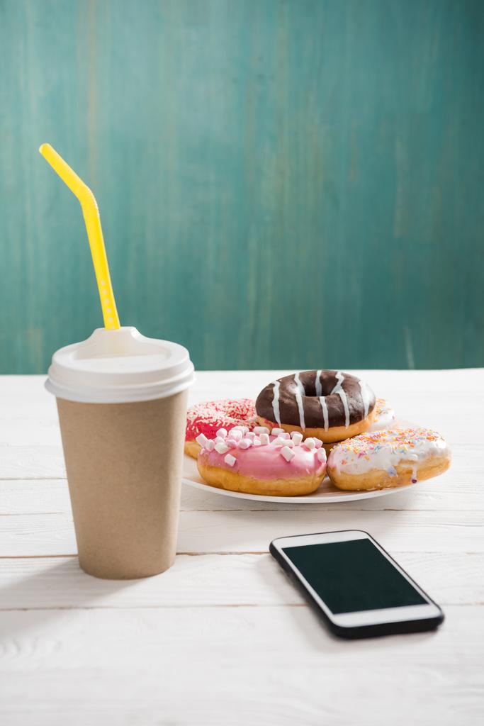 breakfast with coffee and donuts  - Photo, Image