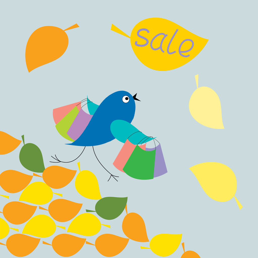 Bird runs with a shopping autumn sale - Vector, Image