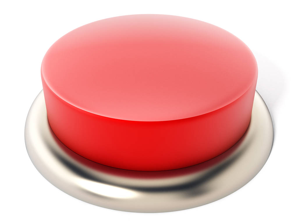 白い背景に赤いボタンが隔離されています。3Dイラスト - 写真・画像