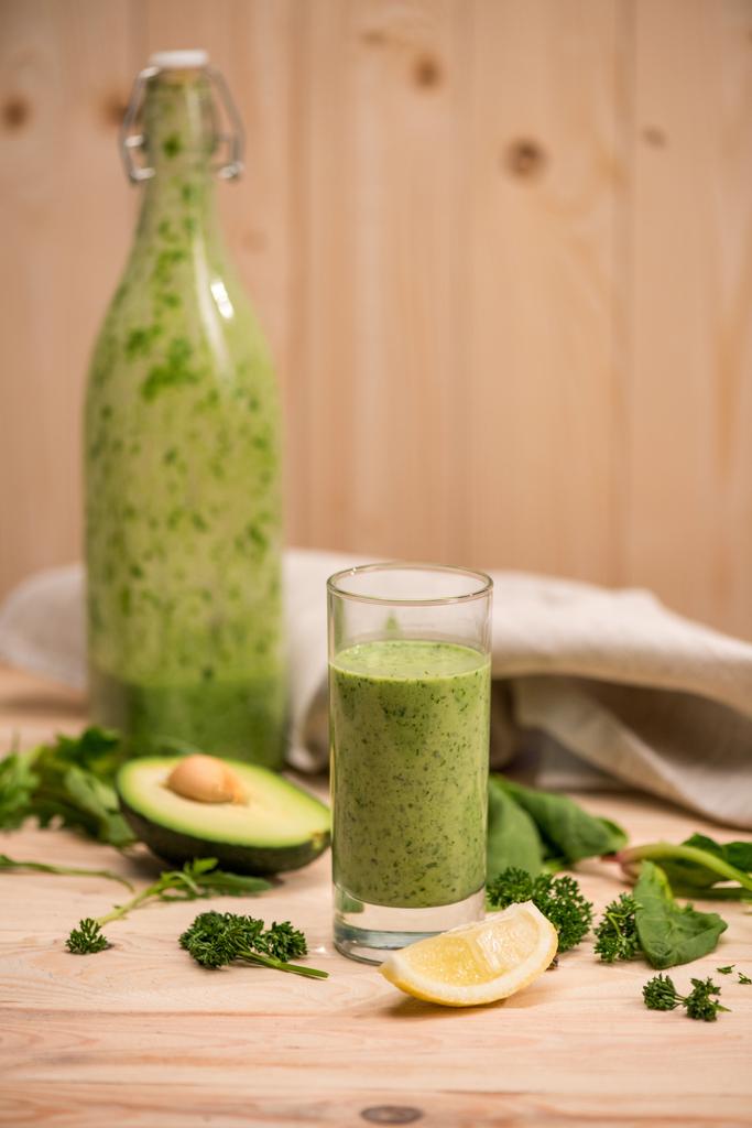 Green smoothie and ingredients  - Photo, Image