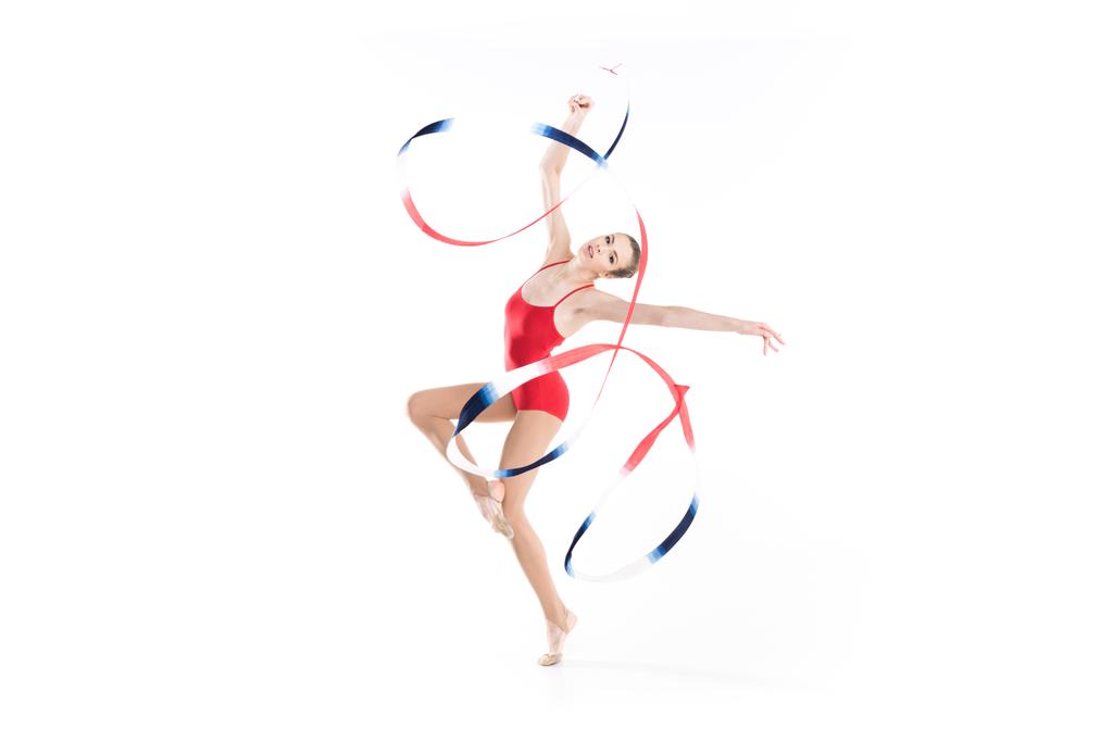 woman rhythmic gymnast exercising with rope - Photo, Image