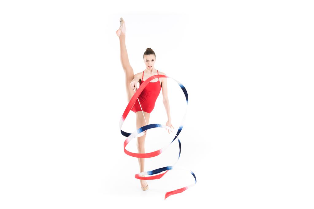 Kobieta gimnastyczka szkolenia z liny - Zdjęcie, obraz