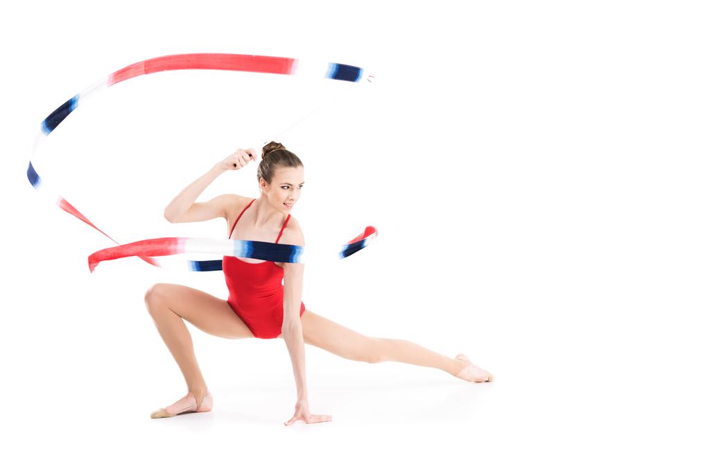 woman rhythmic gymnast stretching with rope - Photo, Image