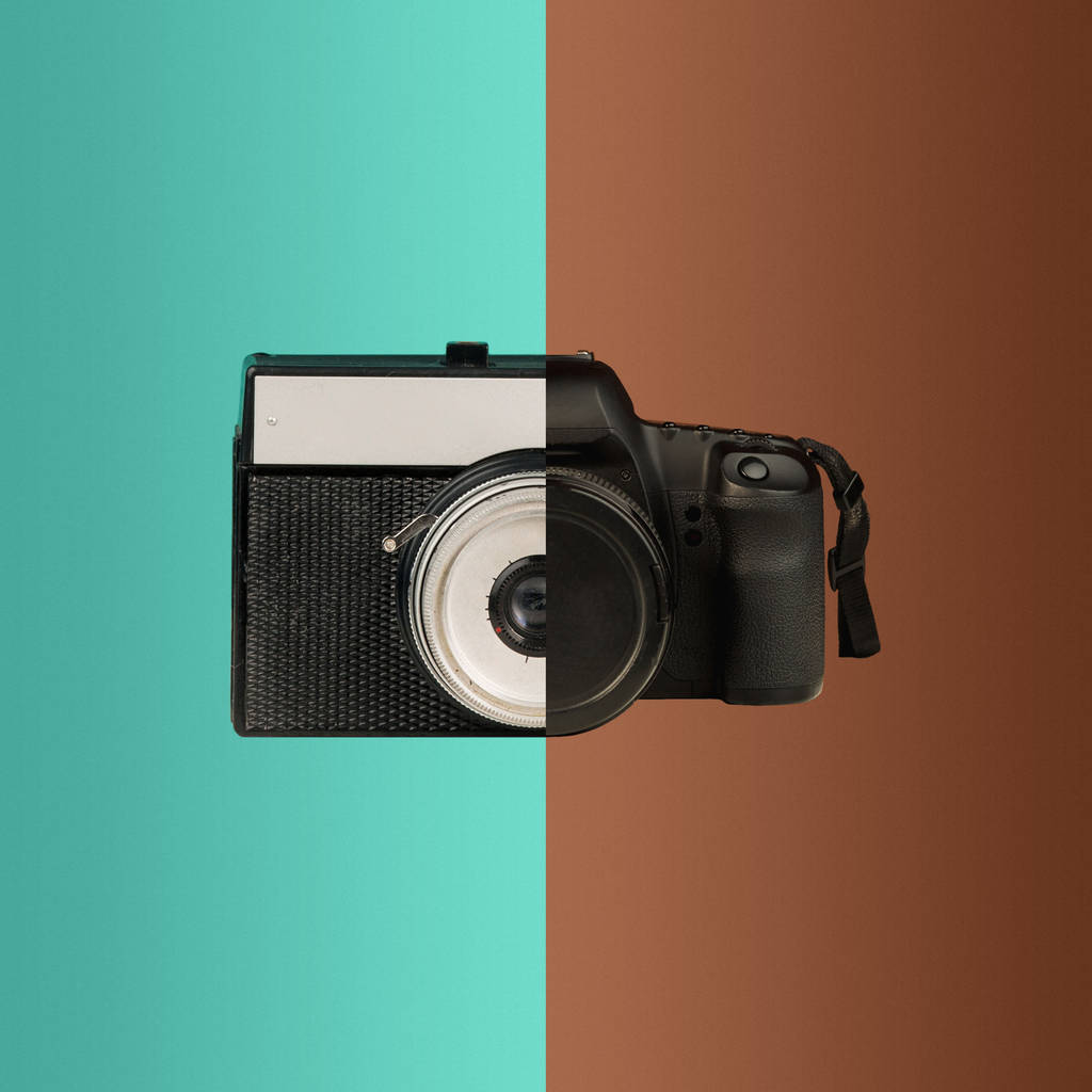 El collage de cámaras nuevas y viejas
 - Foto, Imagen