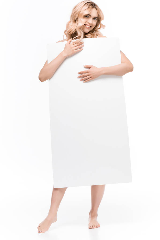 Üres transzparenst tartó nő - Fotó, kép