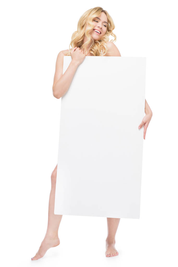 Vrouw met een blanco spandoek - Foto, afbeelding