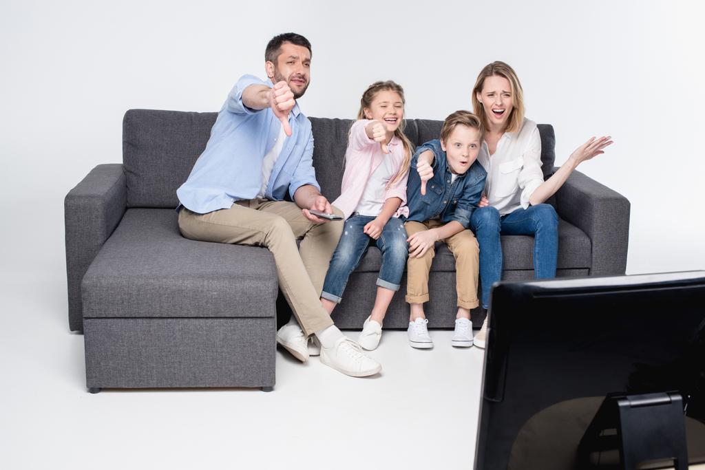 family sitting and showing thumbs down - Photo, Image