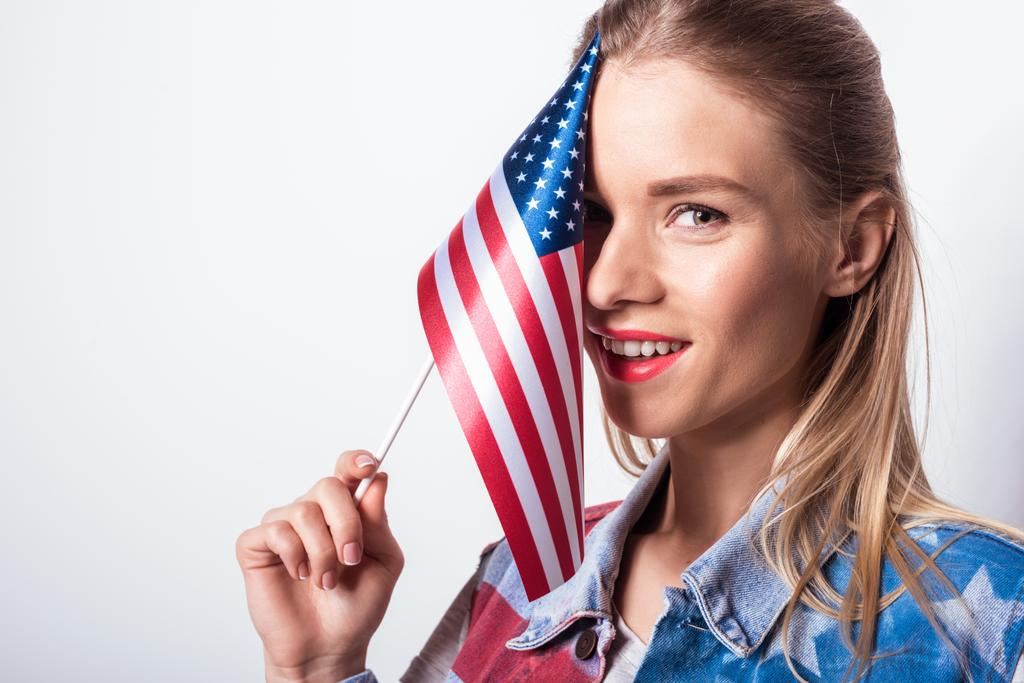 Mädchen mit amerikanischer Flagge  - Foto, Bild