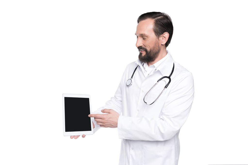 Brodaty lekarz z stetoskop - Zdjęcie, obraz