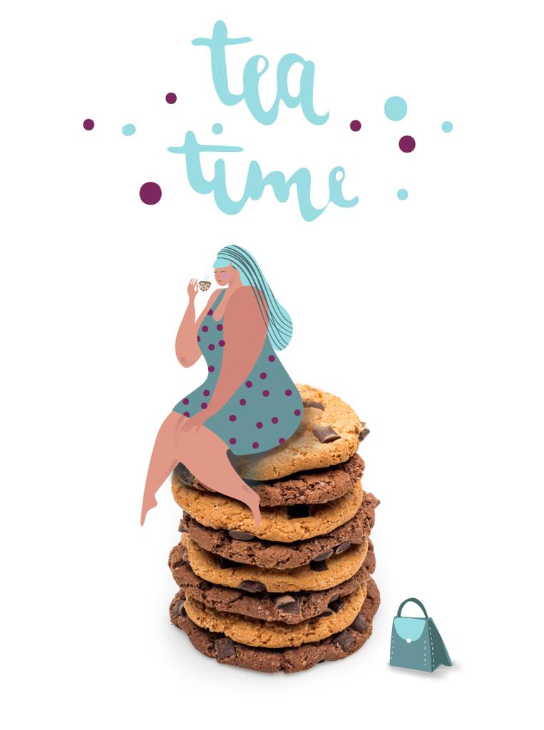 Fat woman sitting on stack of cookies - Photo, Image