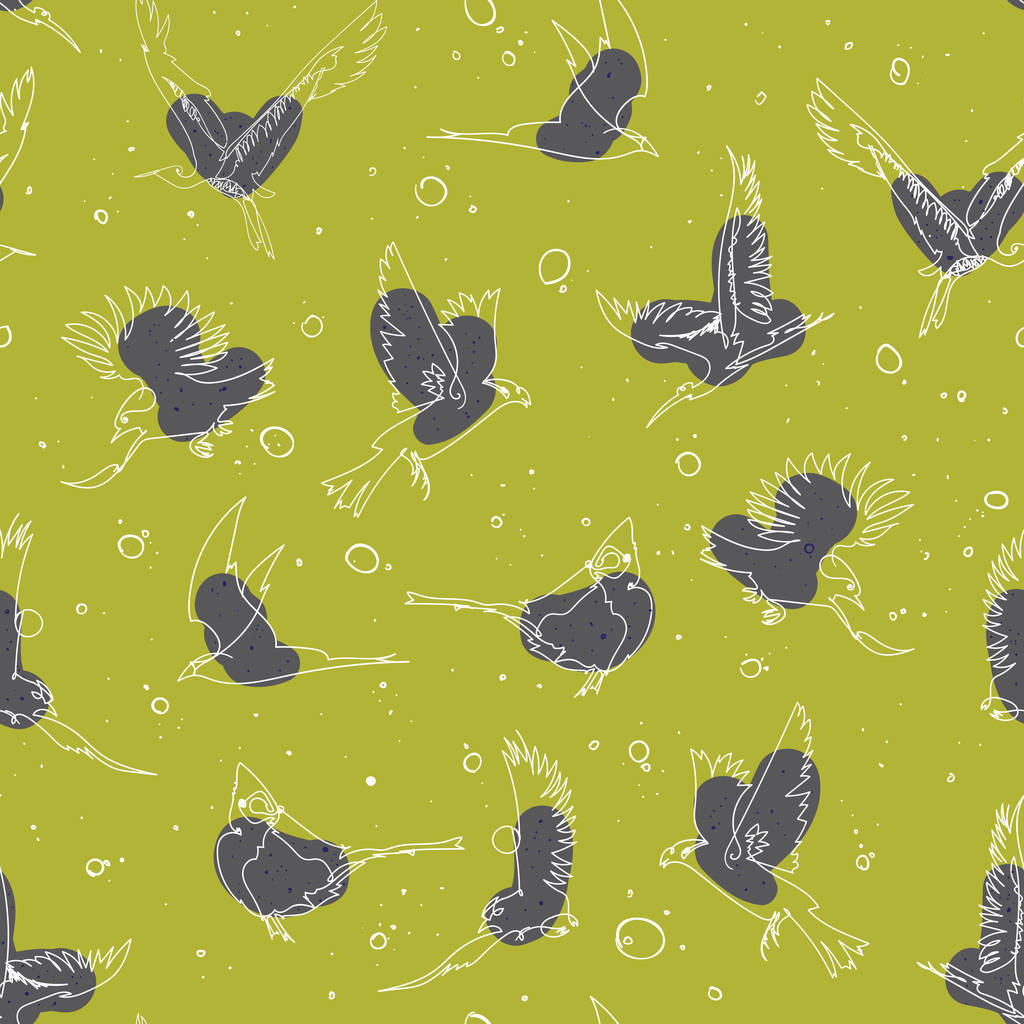 Ручной рисунок одиночной линии птиц бесшовный узор
 - Вектор,изображение