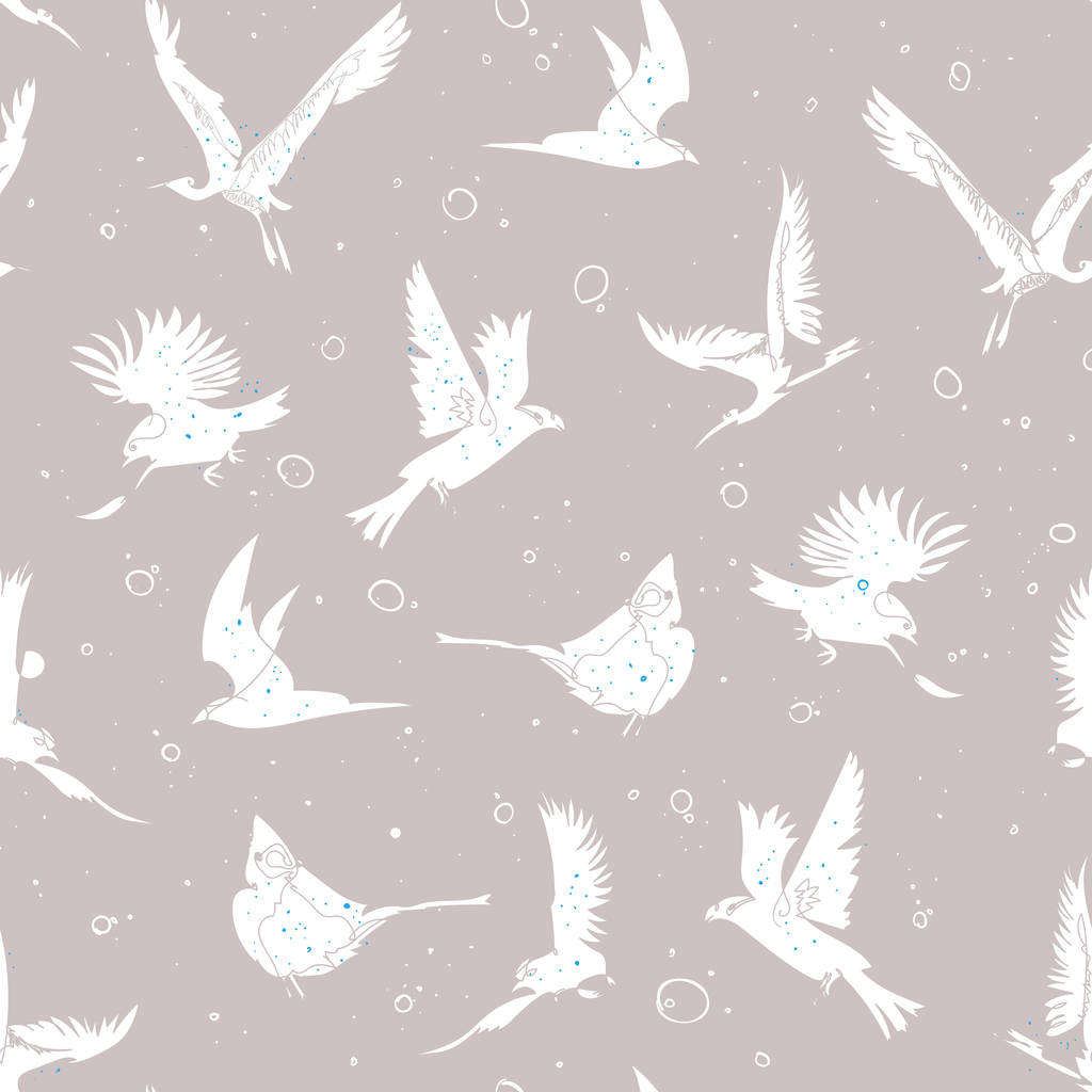 手描き下ろしの功妙な単一ライン鳥シームレス パターン - ベクター画像