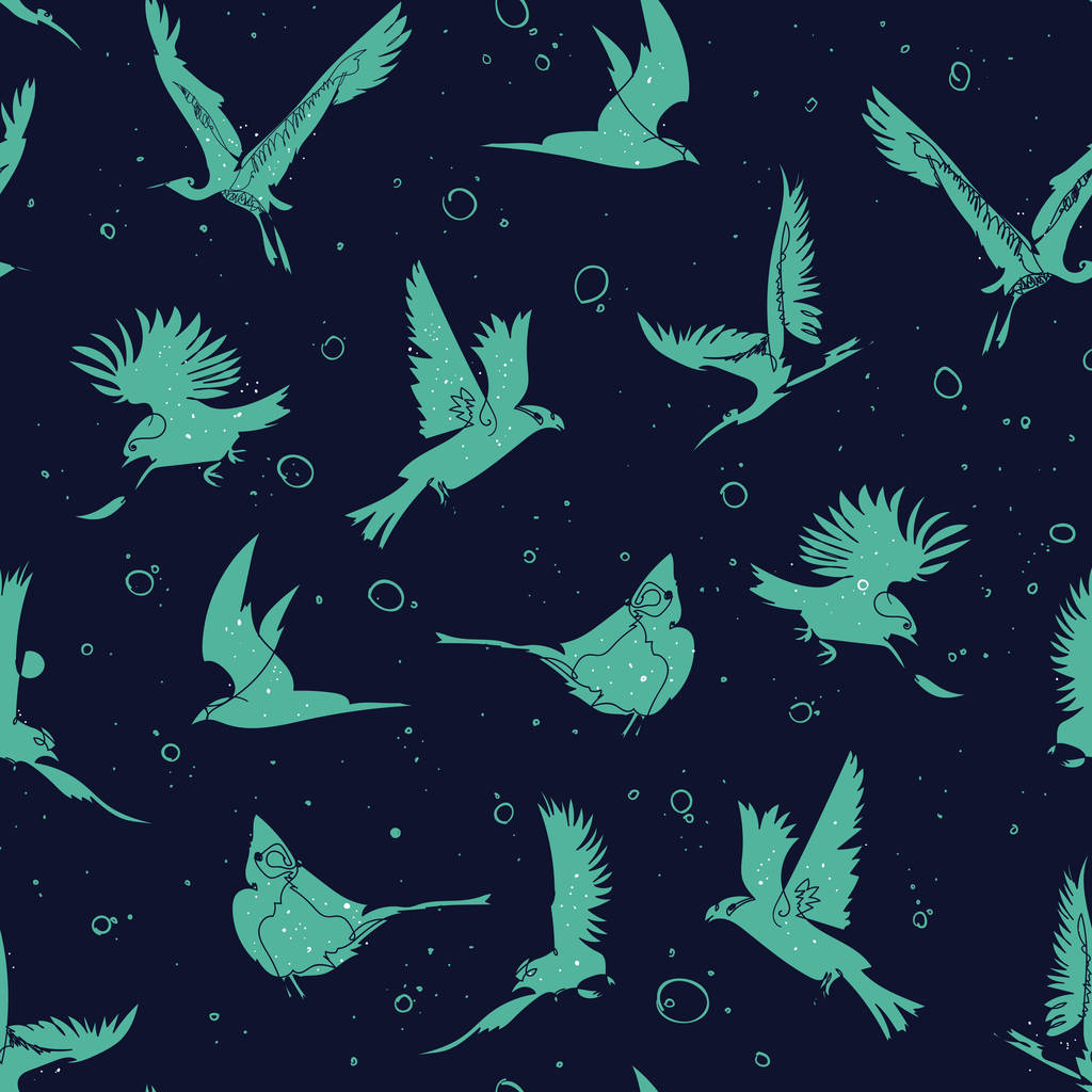 Dessiné à la main artistique oiseaux ligne unique motif sans couture
 - Vecteur, image