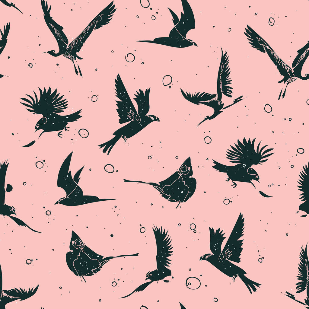 Рука намальовані художні однорядкові птахи безшовний візерунок
 - Вектор, зображення