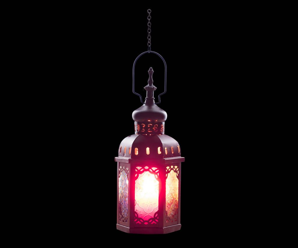 Candle light lids on muslim style's lantern shining on the dark - Photo, Image