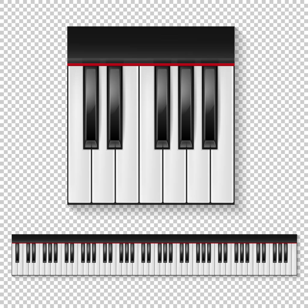 Teclas de piano vetoriais realistas fechadas isoladas e ícones de teclado isolados em fundo transparente. Modelo de projeto
. - Vetor, Imagem