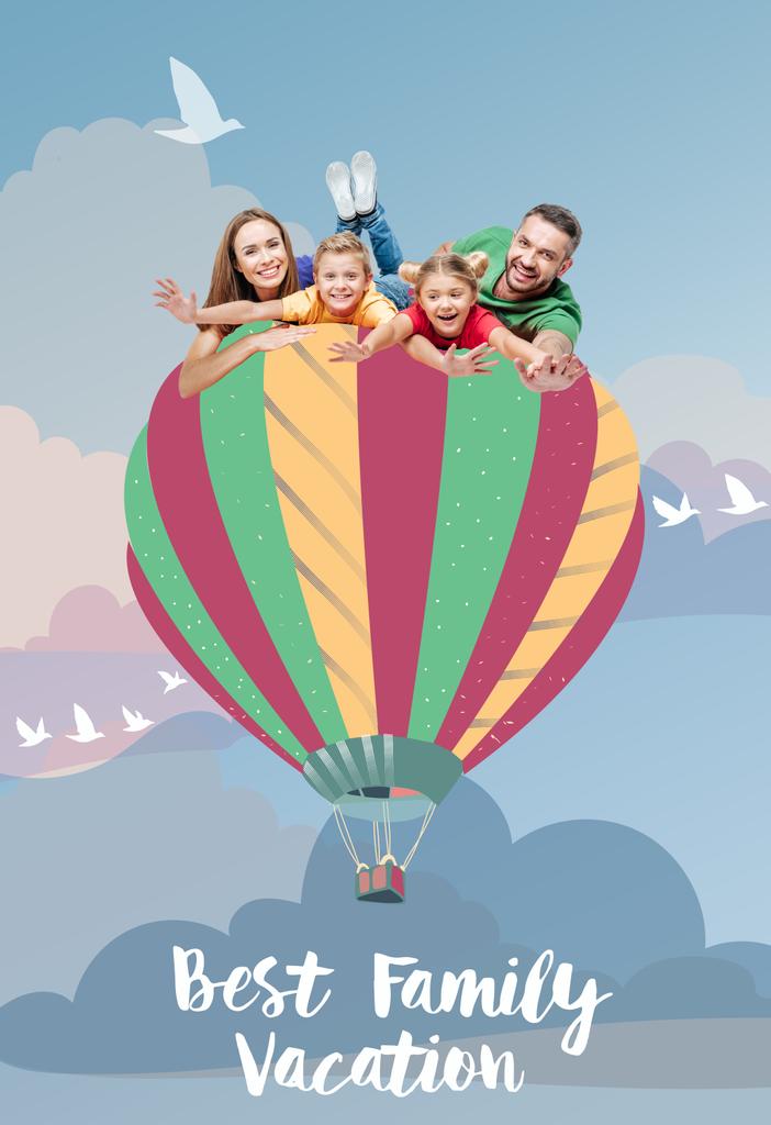 familia volando en globo aerostático
 - Foto, Imagen