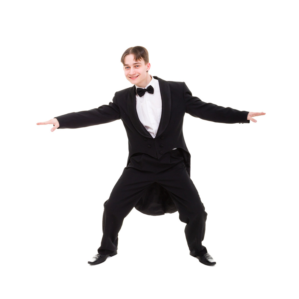 ballroom danser gekleed in een rokkostuum - Foto, afbeelding