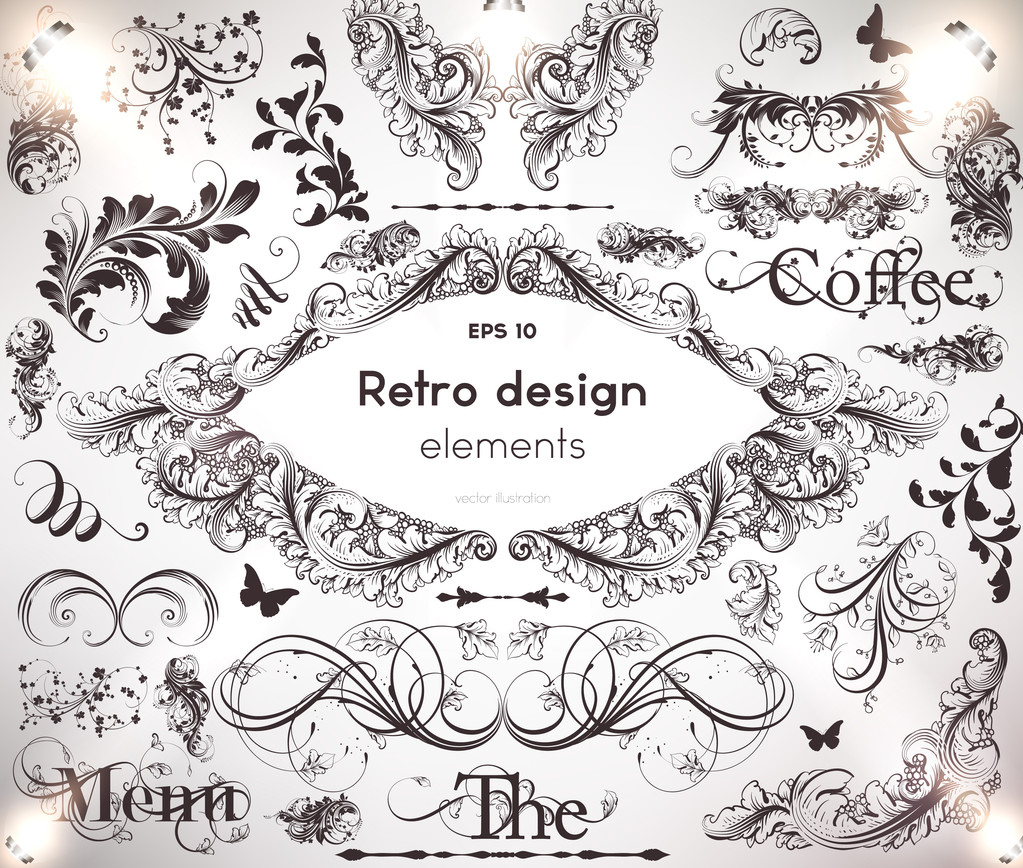 conjunto vetorial: elementos de design caligráfico e decoração de página - Vetor, Imagem