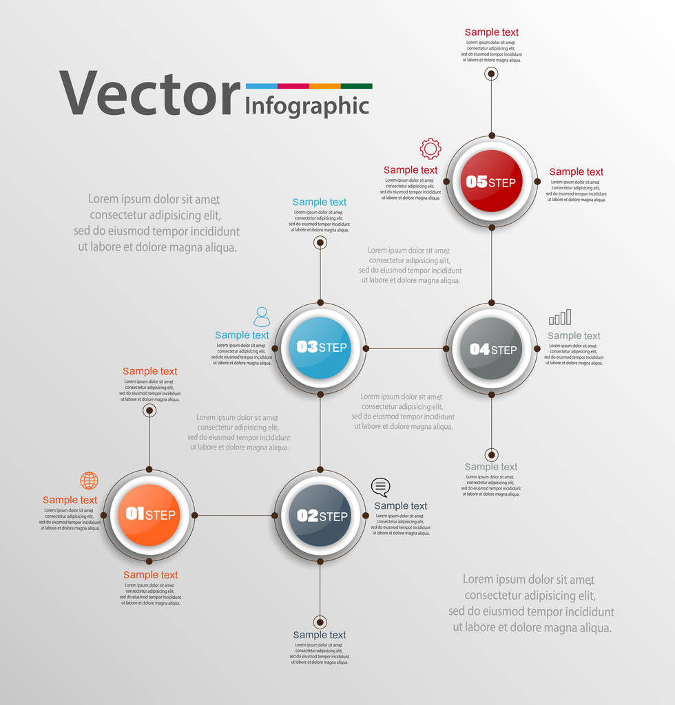 Design Infográfico Abstrato para o seu negócio com cinco passos. Ilustração vetorial pode ser usado para layout de fluxo de trabalho, diagrama, opções de número, web design. Eps 10
 - Vetor, Imagem