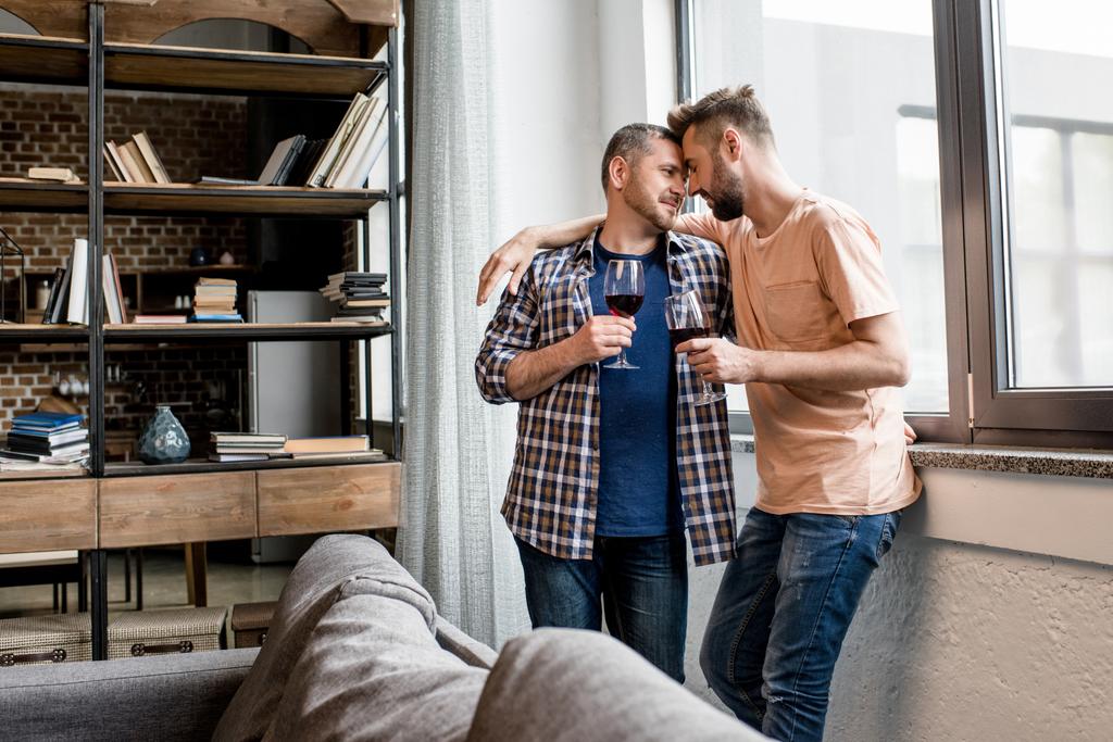 casual homosexual couple able to kiss - Photo, Image