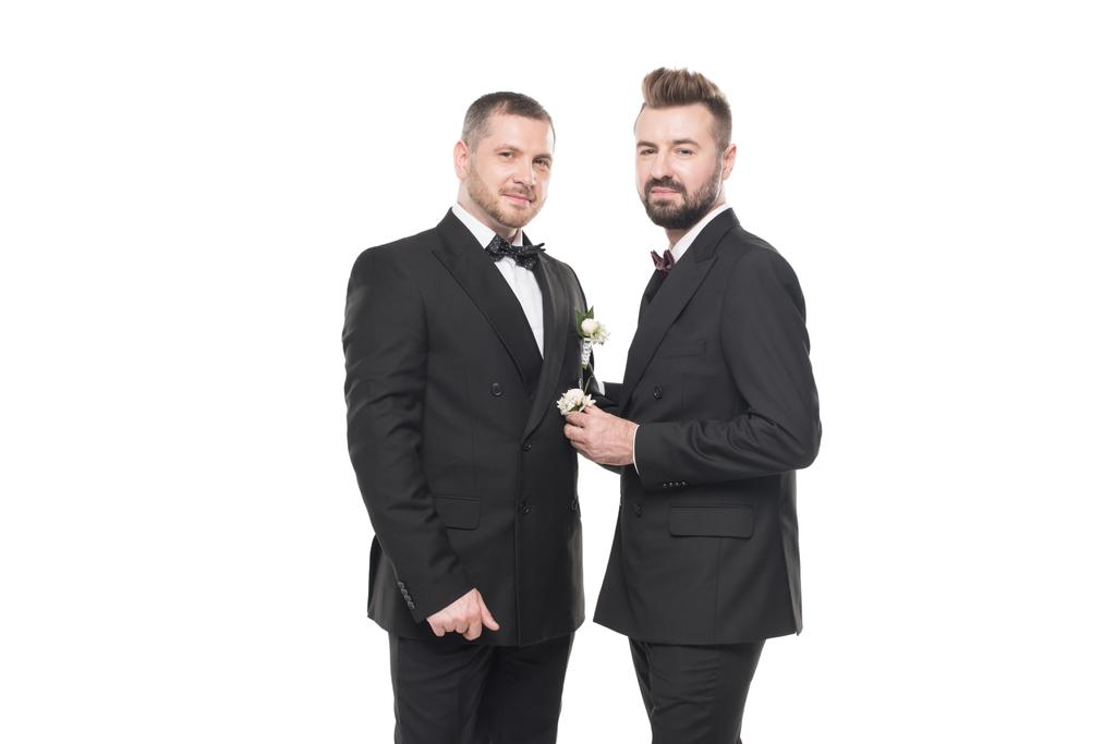couple homosexuel de mariés en costumes
 - Photo, image