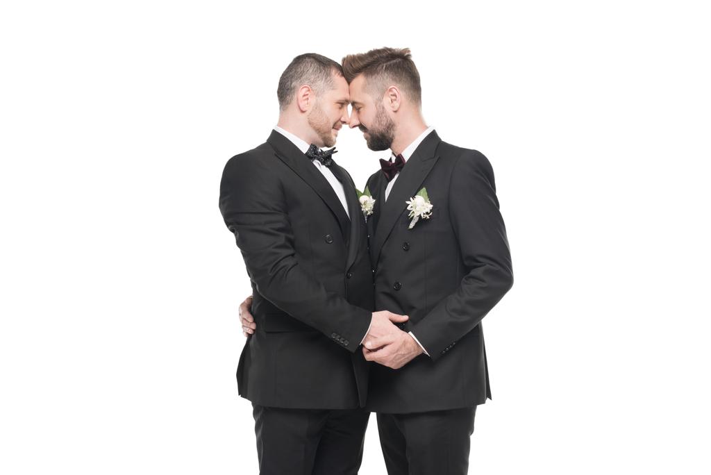 couple homosexuel en costumes capables d'embrasser
 - Photo, image