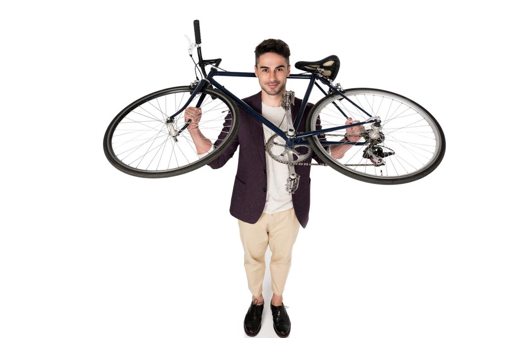 Стильный молодой человек с велосипедом
  - Фото, изображение