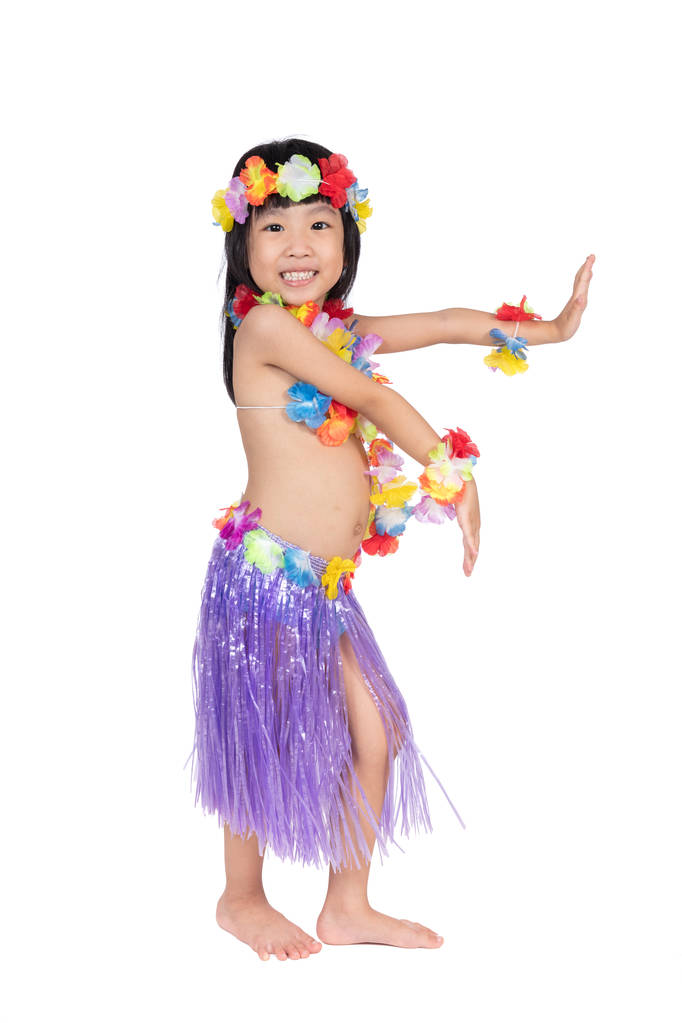 asiatische chinesische Mädchen im hawaiianischen Kostüm - Foto, Bild