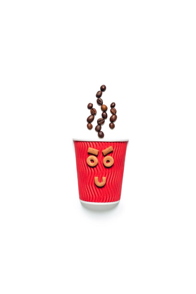 kávová zrna s pohárek a soubory cookie - Fotografie, Obrázek