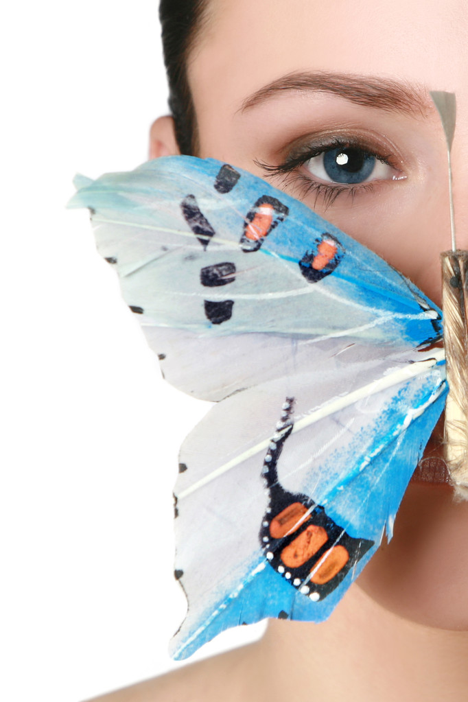 modrooký bruneta s motýl - Fotografie, Obrázek
