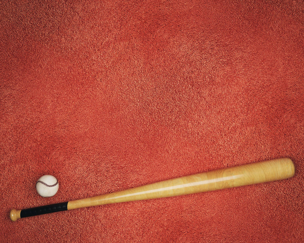 Baseball sprzęt na czerwonym tle - Zdjęcie, obraz