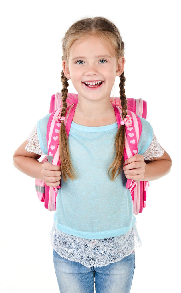 Portrait of smiling schoolgirl with school bag - Photo, Image