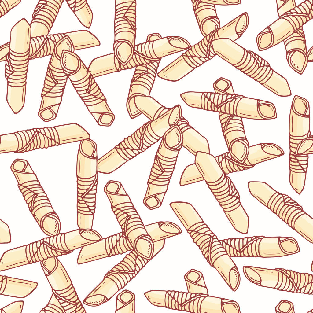 Hand getekende pasta garganelli naadloze patroon. Achtergrond voor restaurant of voedsel pakketontwerp - Vector, afbeelding