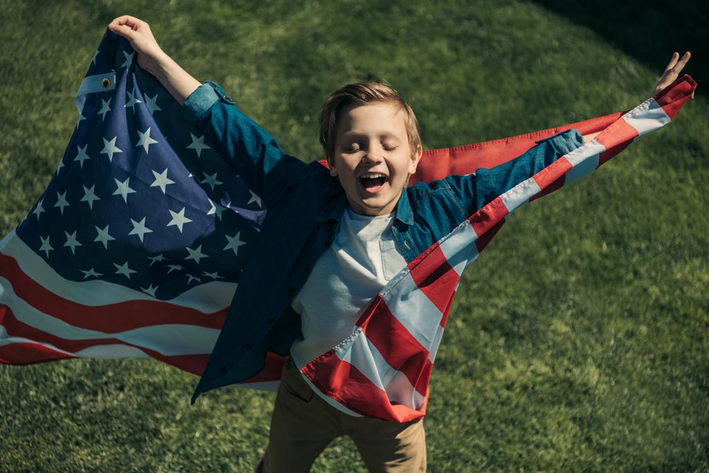 little boy with american flag - Photo, Image
