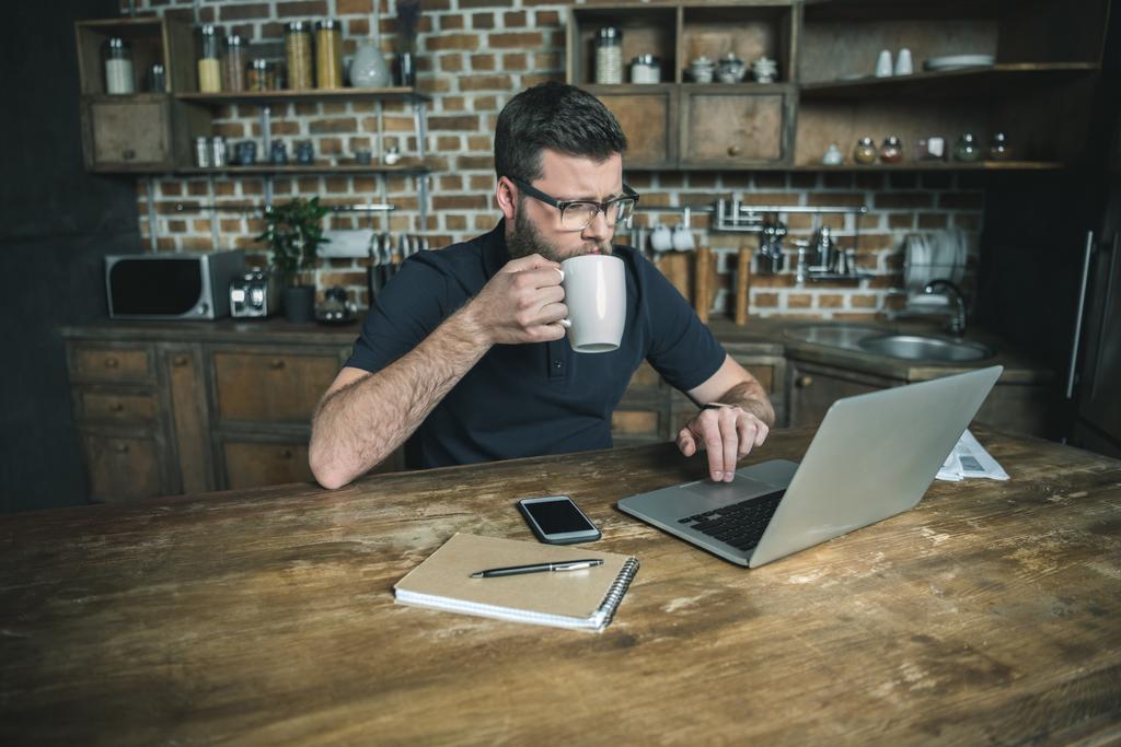 freelancer working with laptop - Photo, Image