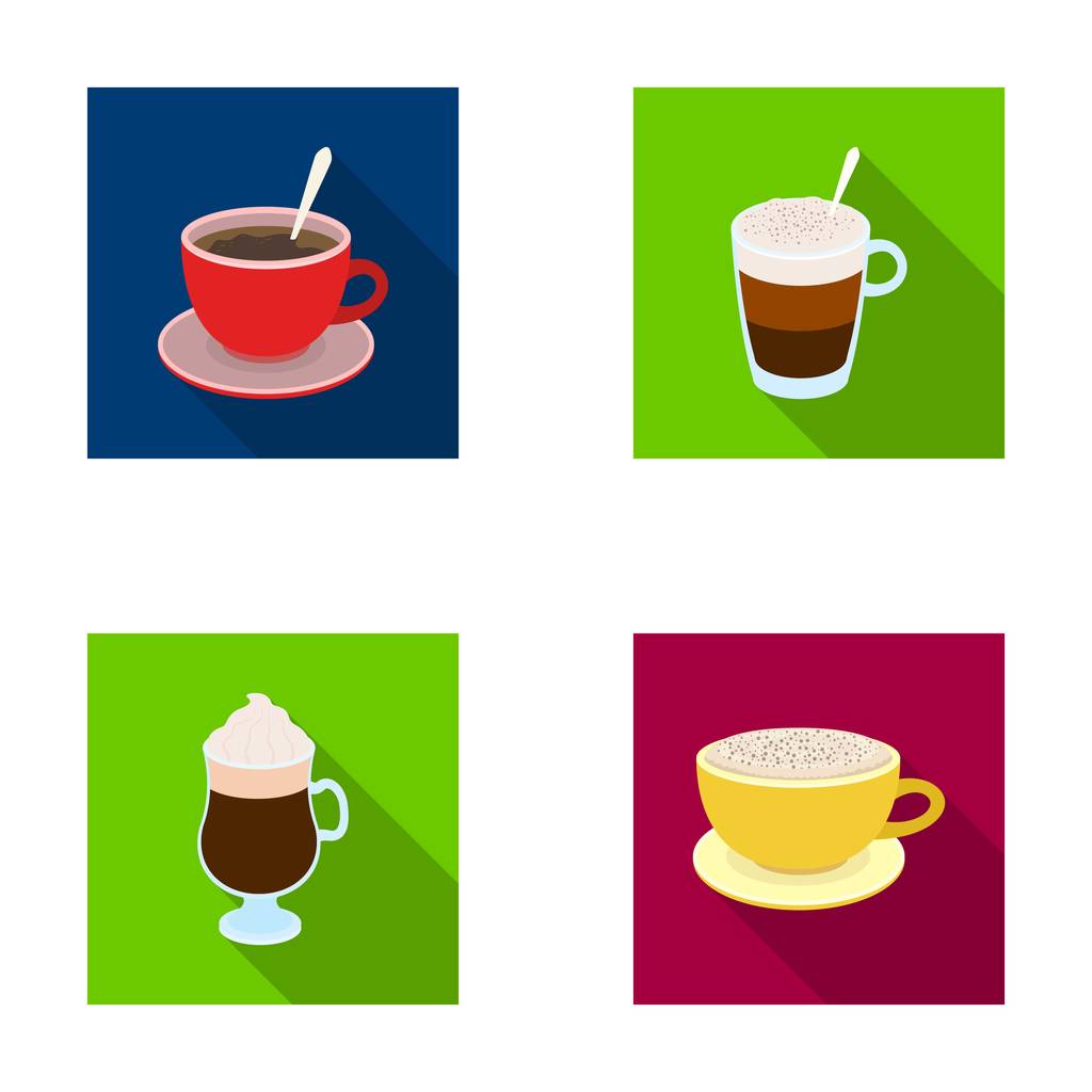 amerikanisch, spät, irisch, cappuccino. Verschiedene Arten von Kaffee-Set Sammlung Symbole im flachen Stil Vektor Symbol Stock Illustration Web. - Vektor, Bild