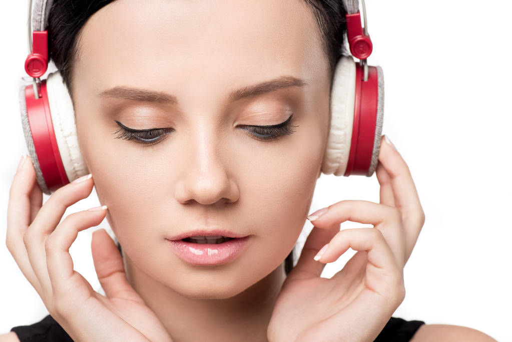 attractive girl listening music in headphones - Photo, Image