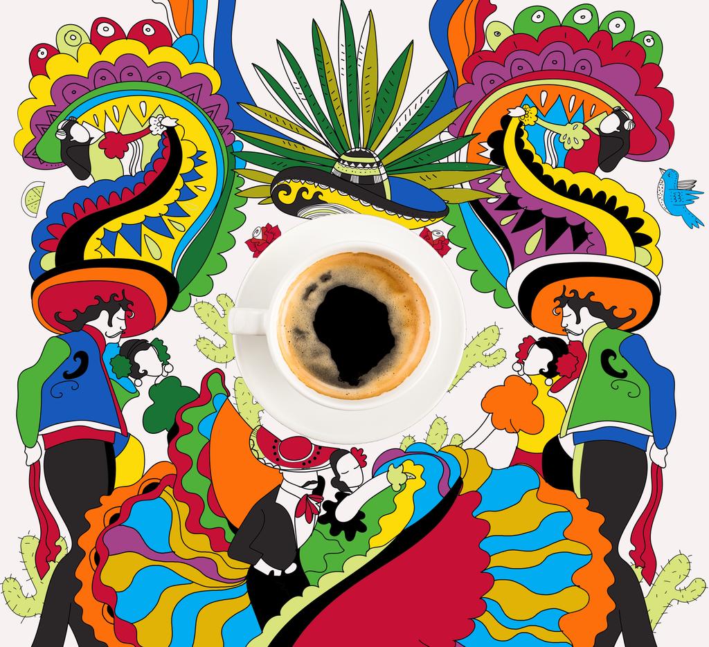 Kaffee mit buntem mexikanischem Thema - Foto, Bild