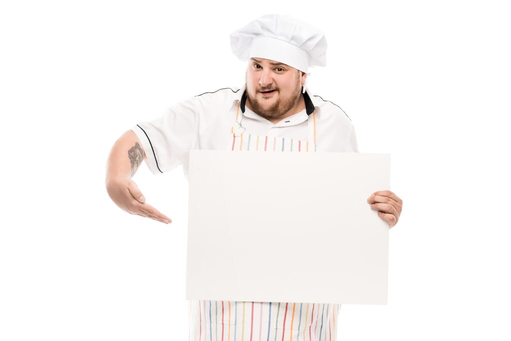 chef sosteniendo banner en blanco
 - Foto, Imagen