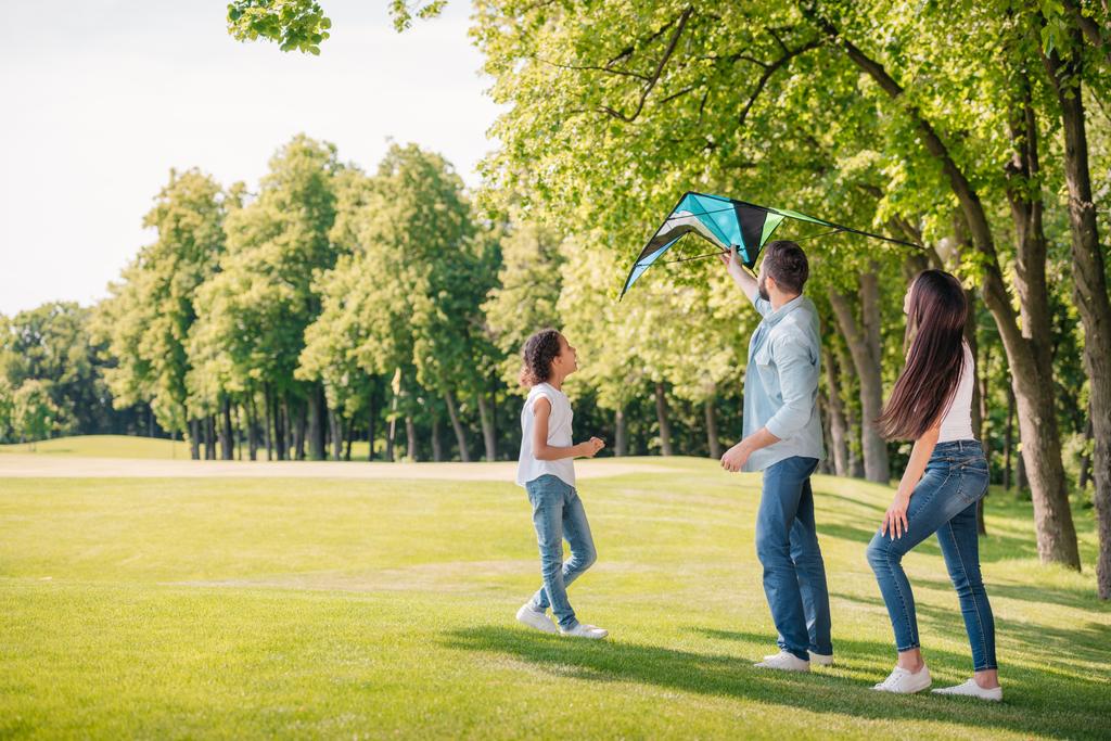 family playing with kite - Φωτογραφία, εικόνα