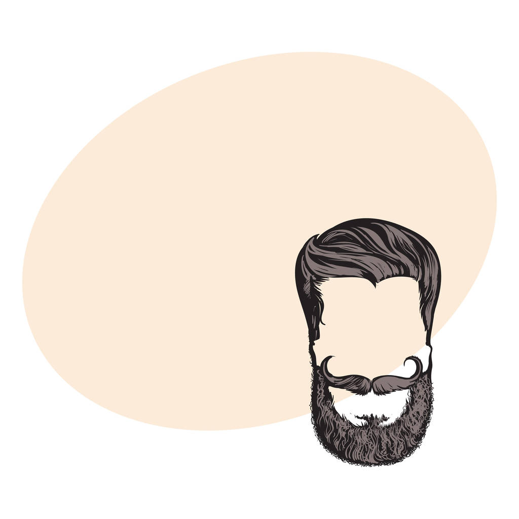 Penteado hipster desenhado à mão, barba e bigode, ilustração vetorial esboço
 - Vetor, Imagem