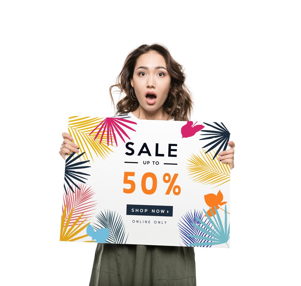 woman holding sale banner  - Photo, Image