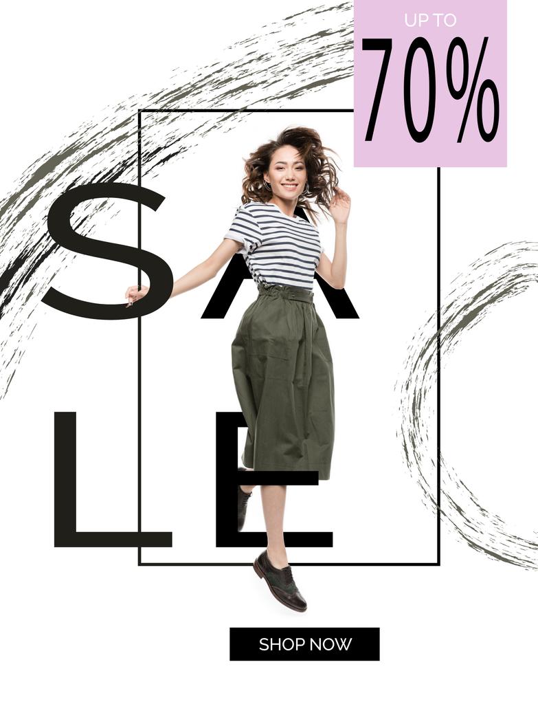 sale banner with asian woman - Photo, Image