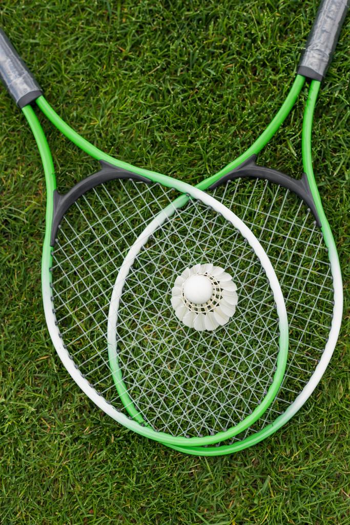 Shuttlecock on badminton rackets  - Photo, Image