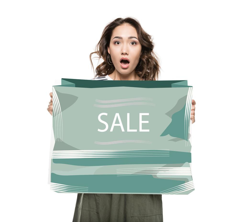 Γυναίκα με πανό "πώληση" - Φωτογραφία, εικόνα