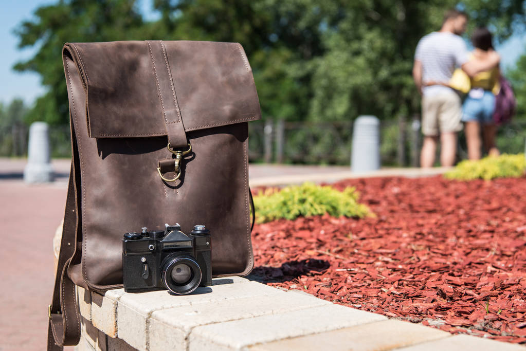 Leather bag and camera - Photo, Image