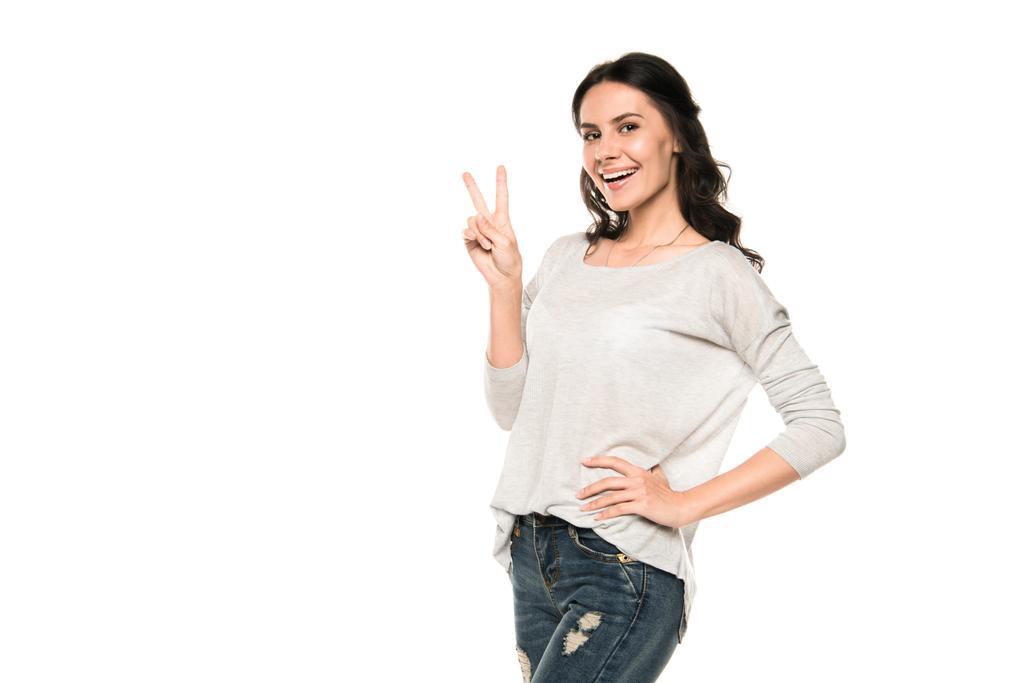 woman with victory sign  - Photo, Image